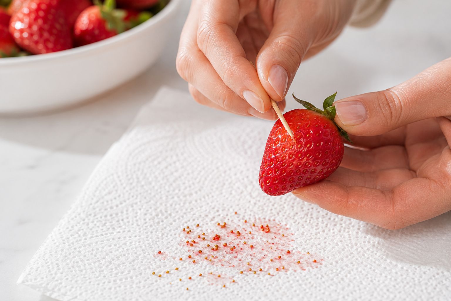 Scraping strawberry seeds