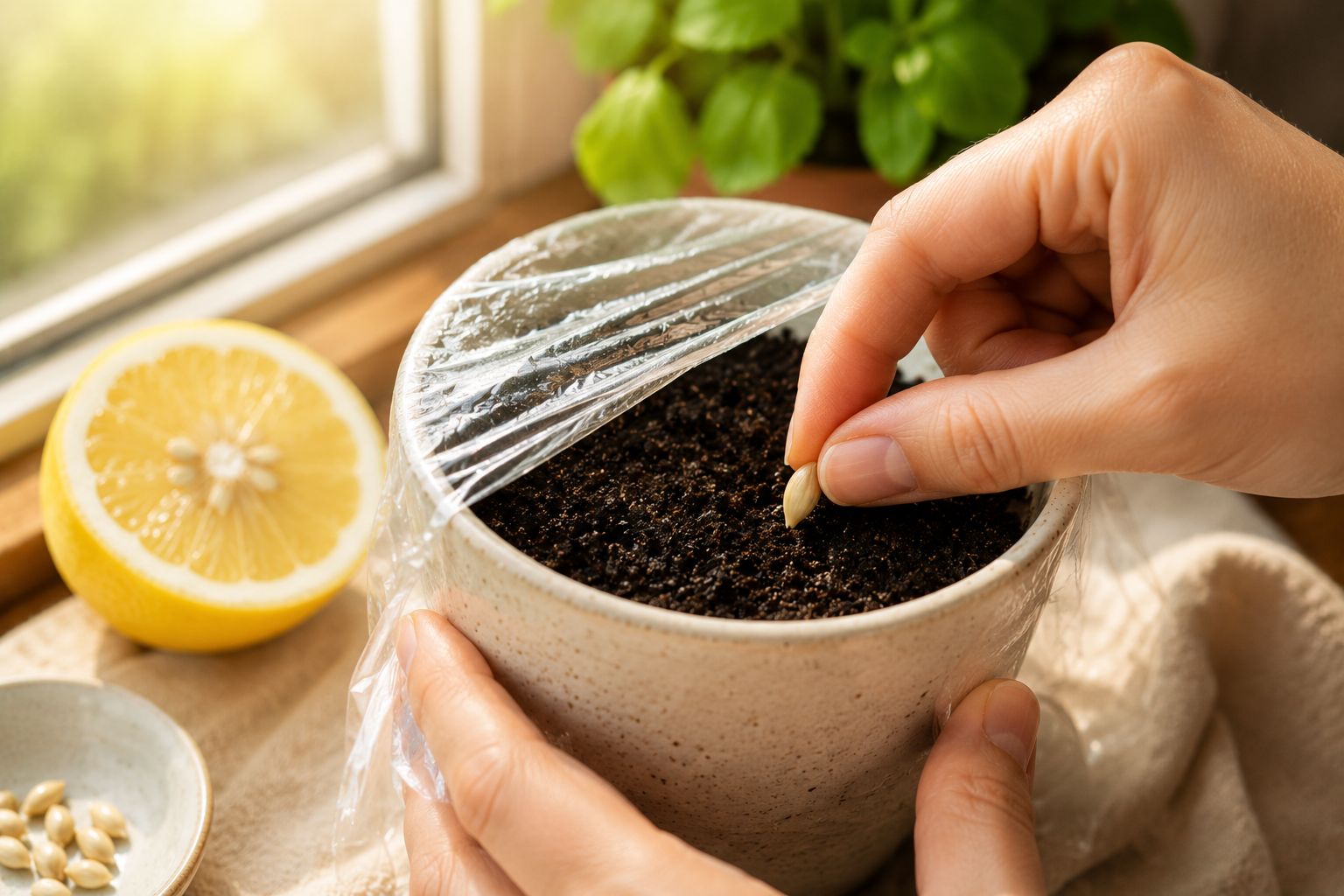 Planting lemon seeds in soil