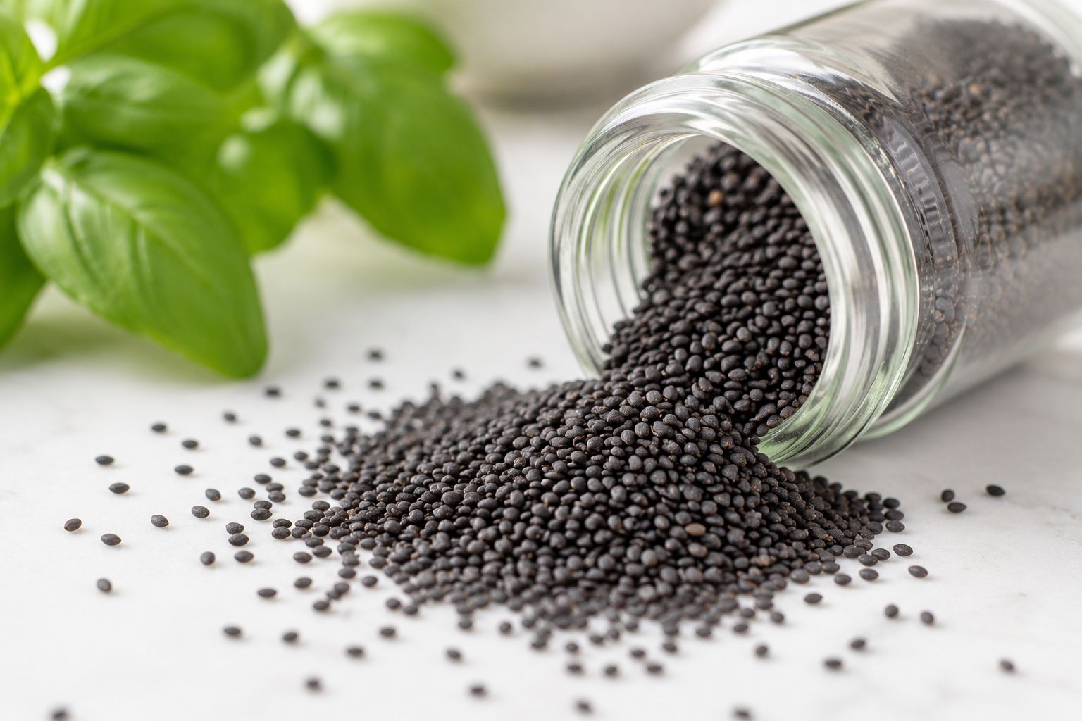 Basil seeds from spice jar