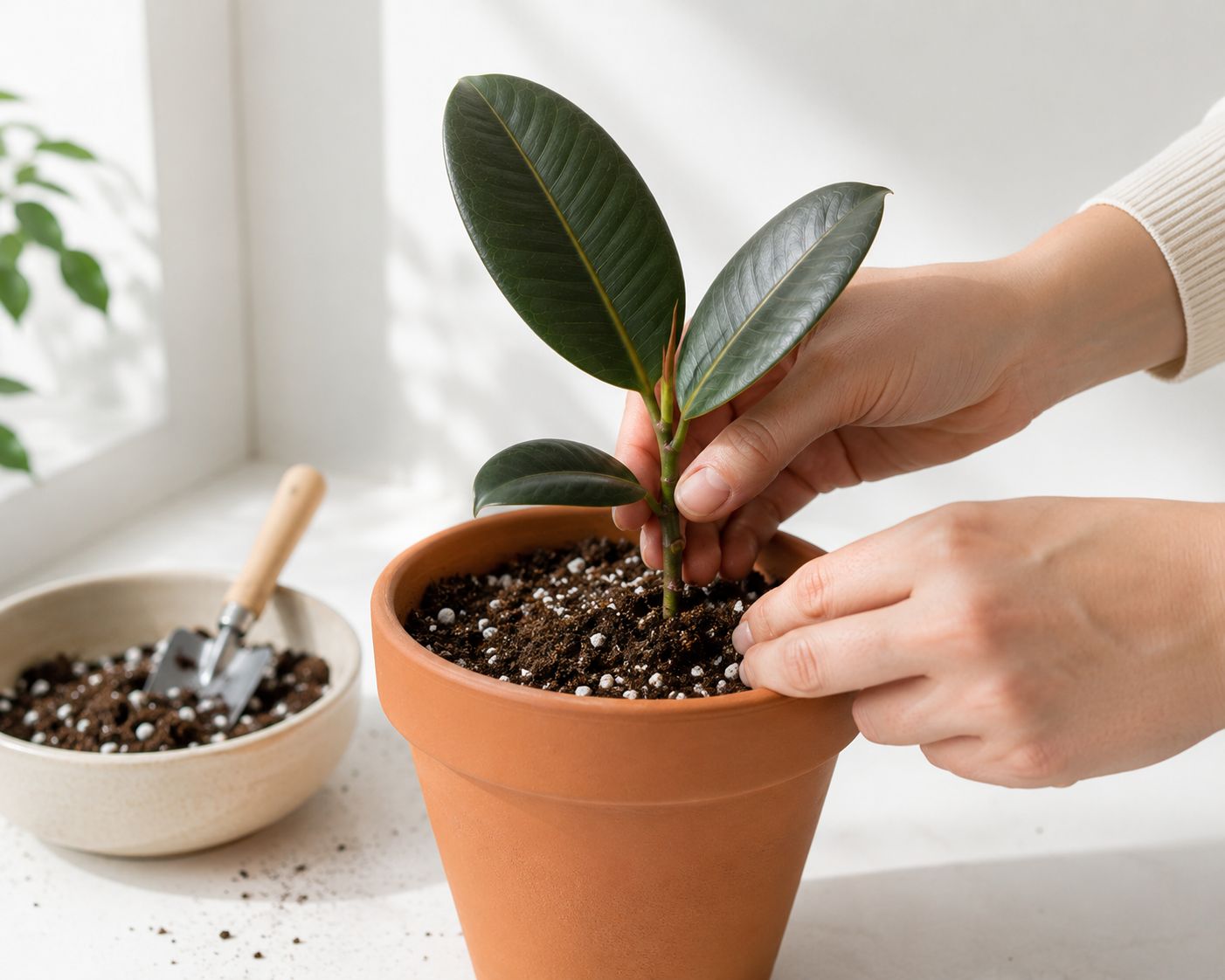 Ficus planted in well-draining soil
