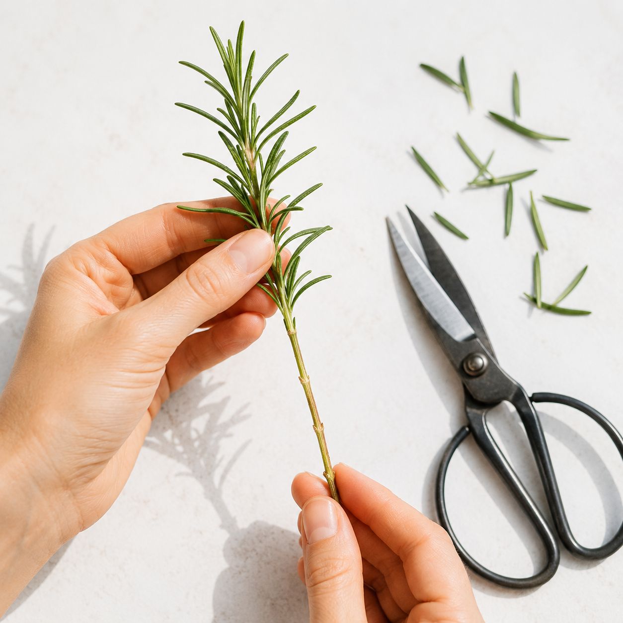 Rosemary stem cutting ready to propagate