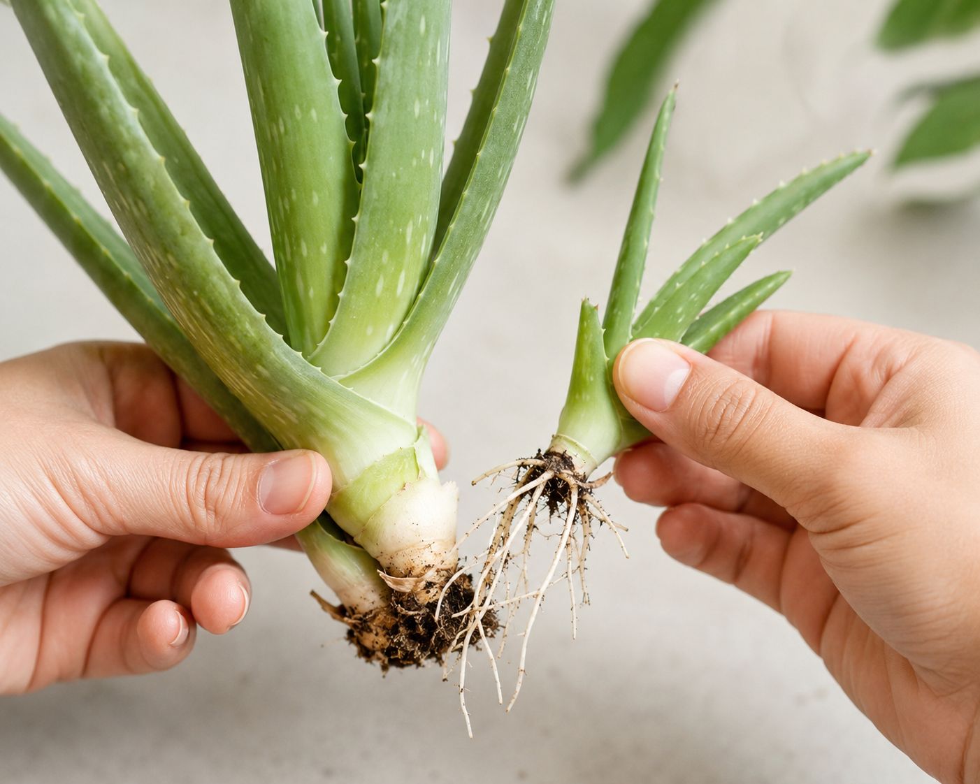 Aloe vera pup being separated