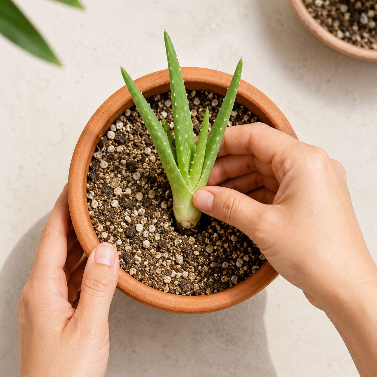 Aloe vera planted in sandy soil