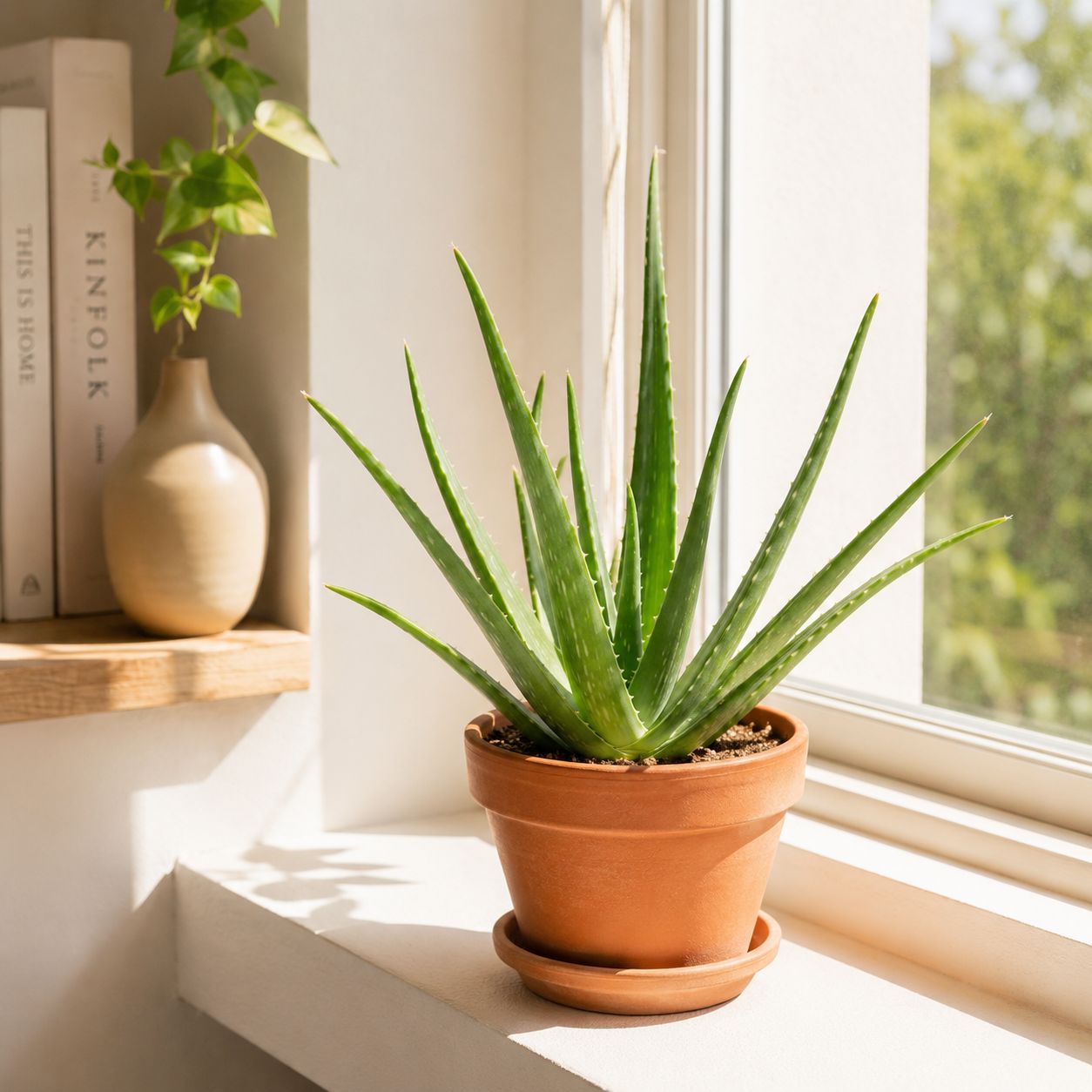 Aloe vera on a sunny windowsill