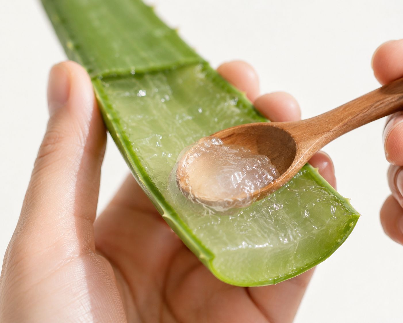 Harvesting aloe vera gel from leaf