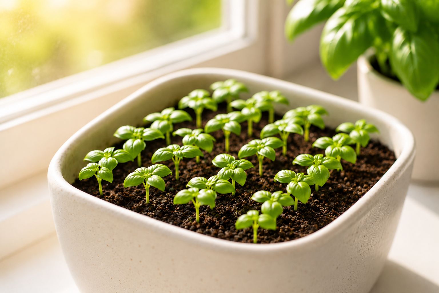 Basil seedlings sprouting