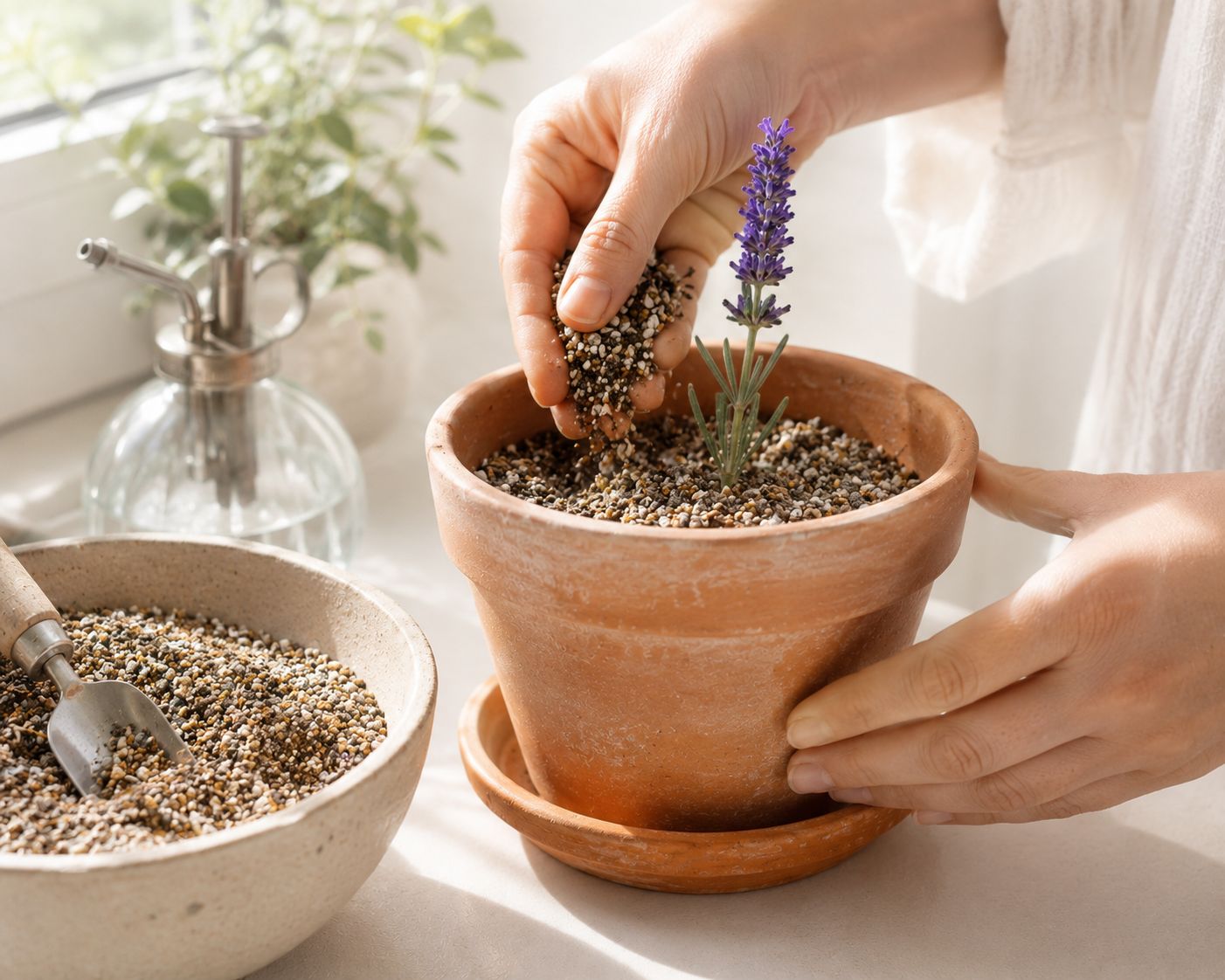 Lavender planted in gritty well draining soil