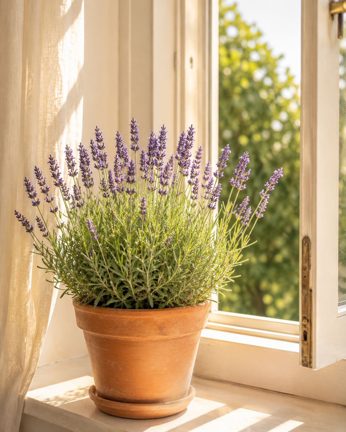Lavender on a bright sunny windowsill