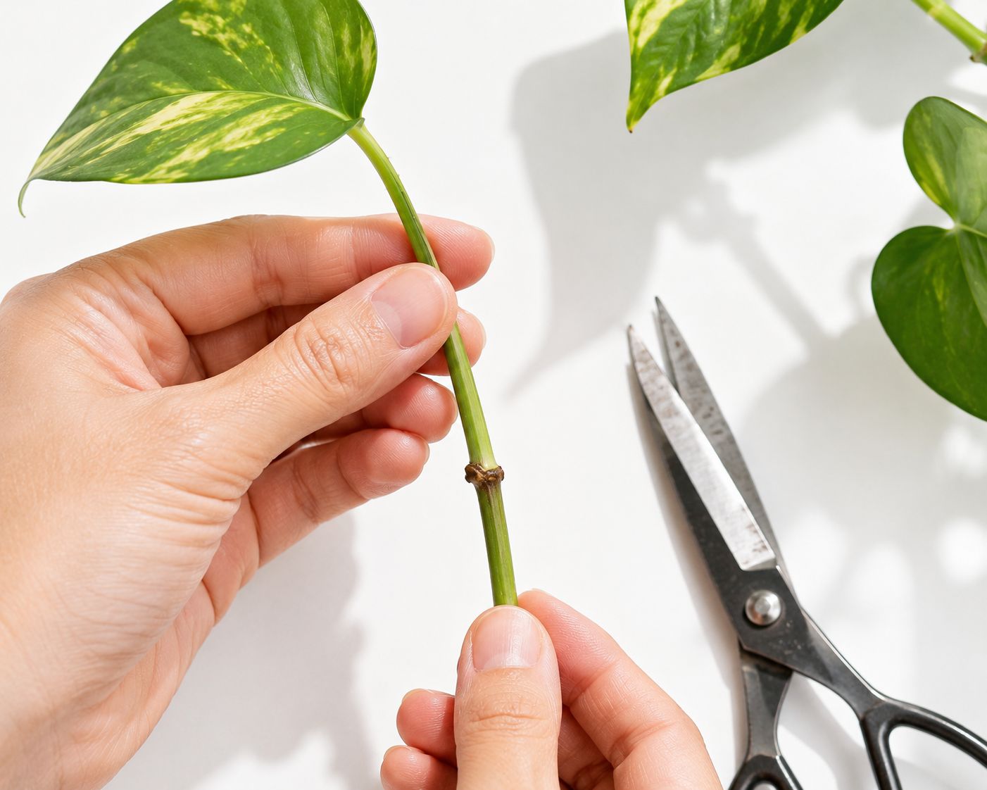 Money plant stem cutting with leaf node