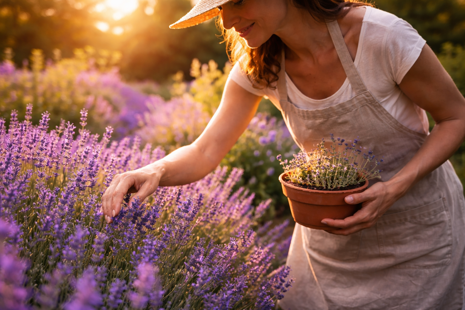 Lavender garden at golden hour
