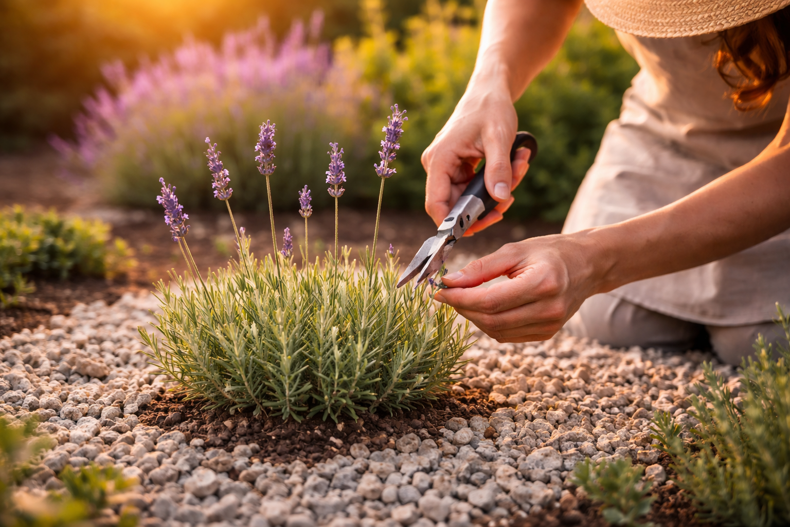 Pruning lavender in the garden