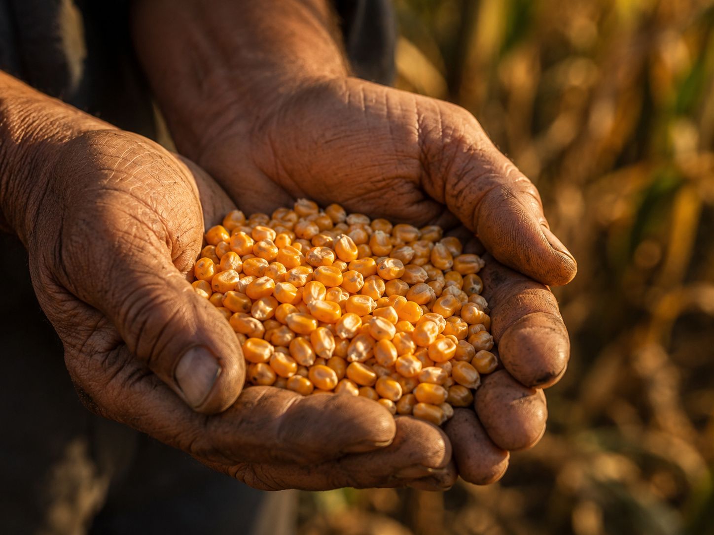 Farmer's hands holding seeds