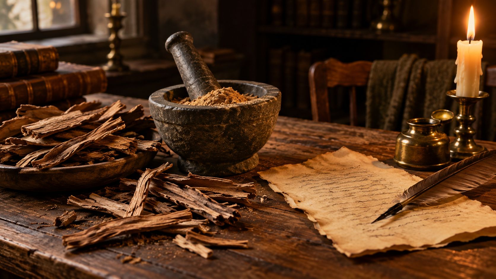 Old handwritten letter with dried willow bark strips